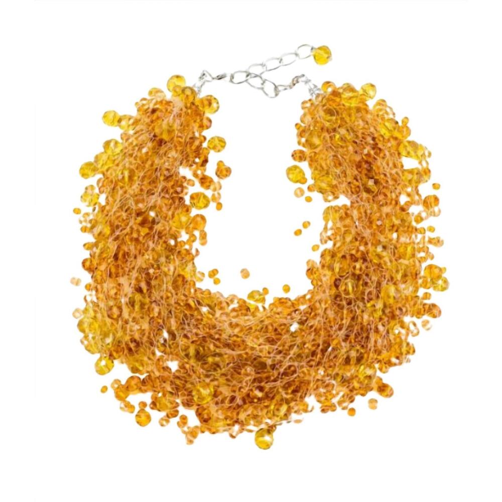 NEW CROWN LINEN women's amber crystal bead cluster necklace in gold